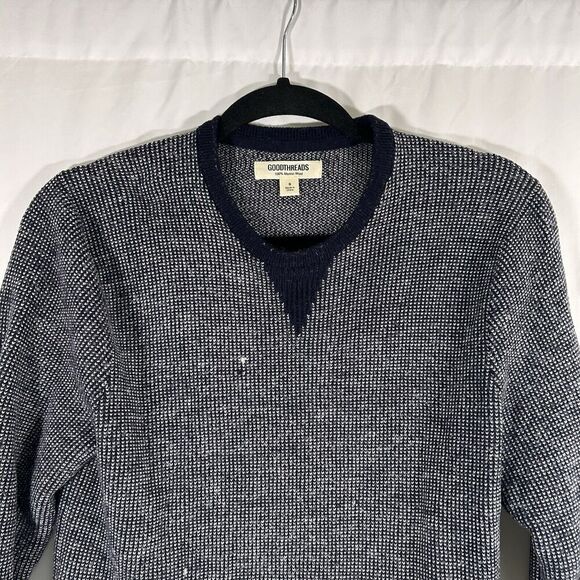 Goodthreads Wool Sweater Men's Small Blue White Knit Long Sleeve Crew Neck - Picture 2 of 8